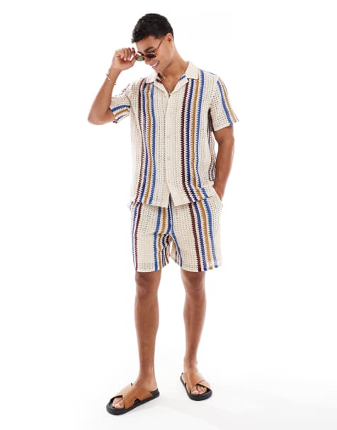 New Look textured crochet shirt co-ord in multi