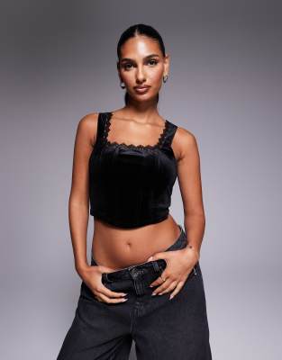 New Look - Korsett-Top aus Samt in Schwarz