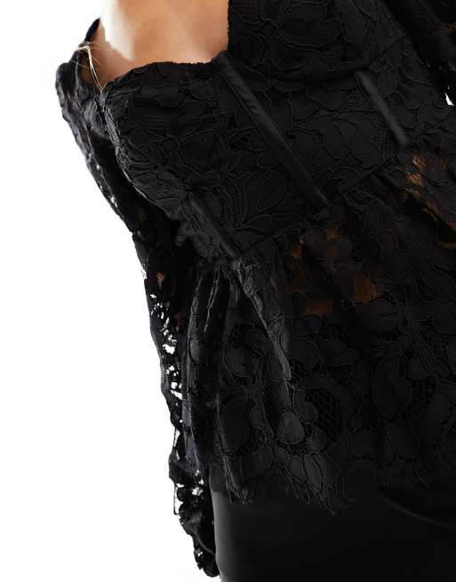 New Look - Korsettop van kant met peplum in zwart, 3 van 4