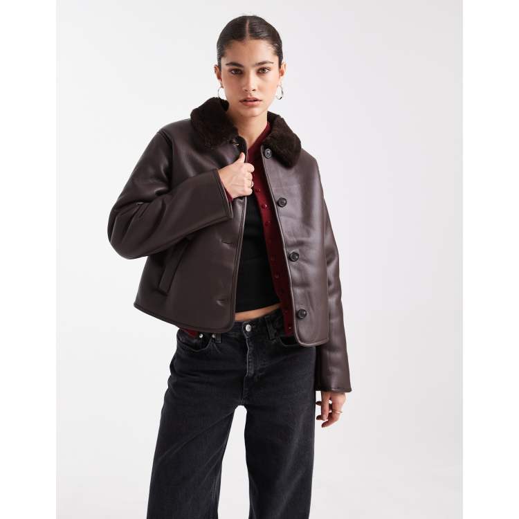 New Look Kort jack met gebonden kraag in bruin ASOS