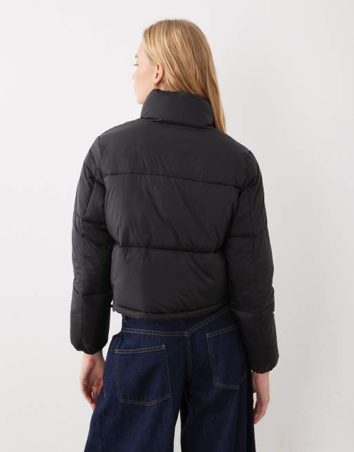 New Look kort pufferkappa med ståkrage i svart, 3 av 4