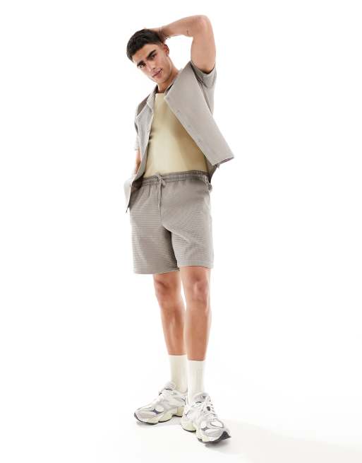 New Look - Korte co-ord set met wafelstructuur in stone