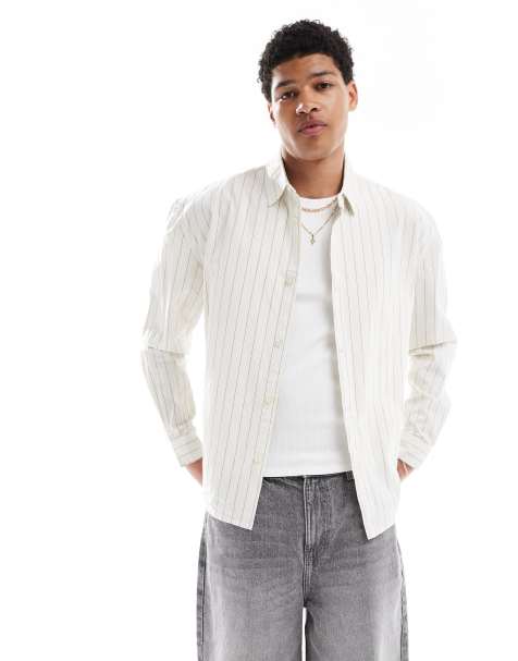New Look stripe oversized shirt in off white