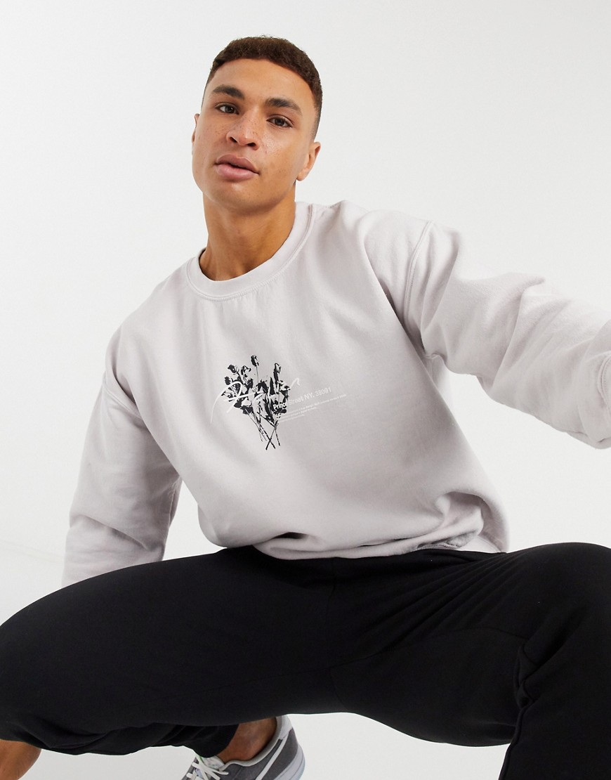 New Look – Krämvit sweatshirt med blommigt tryck-Gräddvit