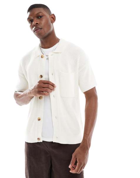 New Look knitted shirt in cream