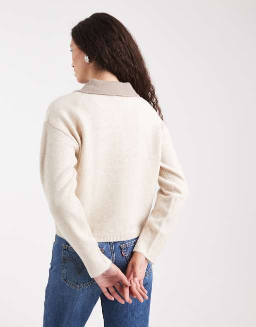 New Look – Kremowy sweter polo z blokami kolorów, 4 z 4