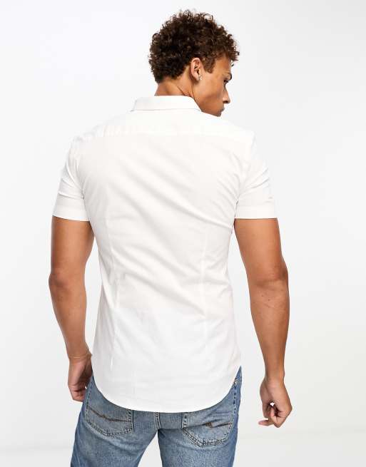 New Look – Kurzärmliges Muskelshirt aus weißer Popeline, 2 von 4