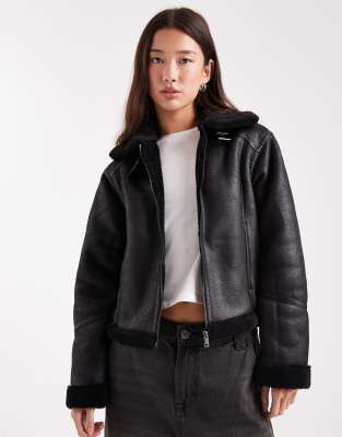 New Look - Kurze Pilotenjacke in Schwarz