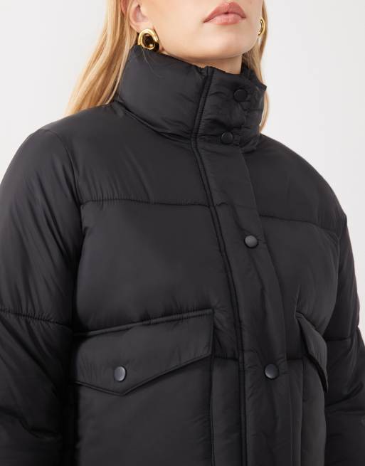 New Look kurzer Stehkragen-Steppmantel in Schwarz, 4 von 4