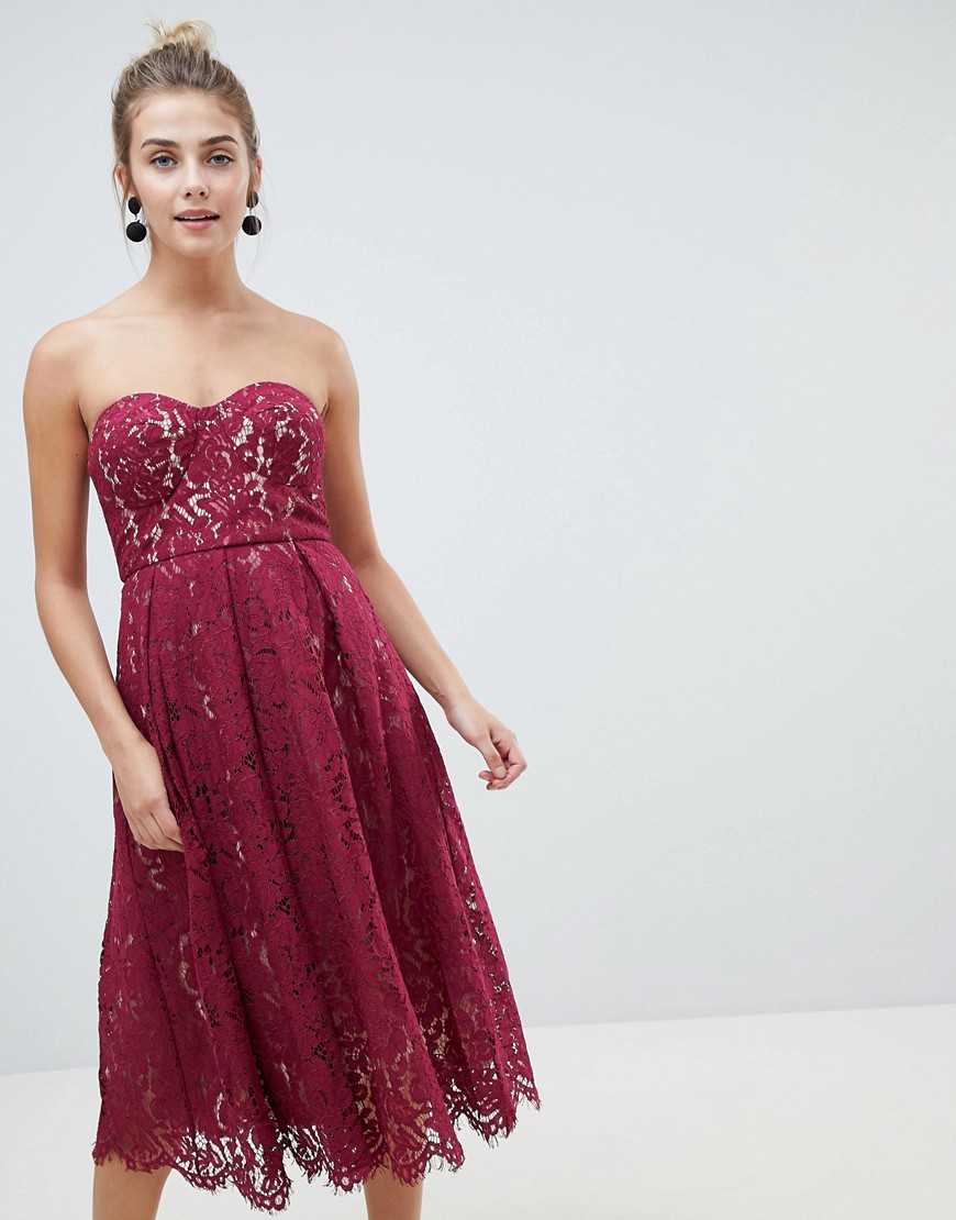 New Look lace bandeau midi dress-Red