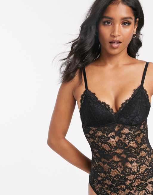 Black Lace Strappy Bodysuit New Look