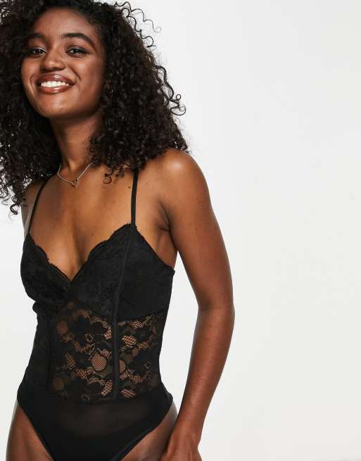 LACE BODYSUIT, Black