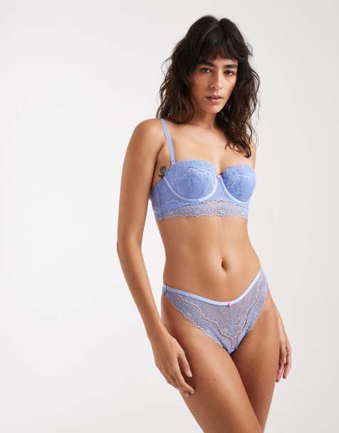 New Look lace bra & thong co-ord in blue - view 1