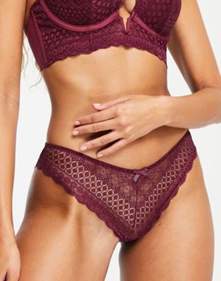 New Look lace brazilian brief in burgundy