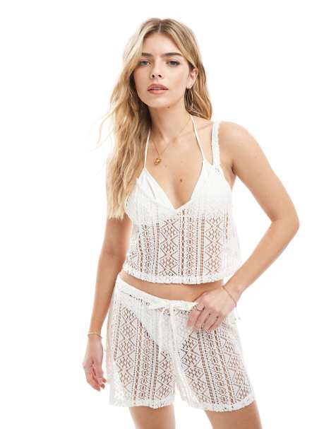 New Look lace cropped singlet in cream (part of a set) - view 1