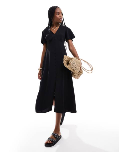 New Look lace detail button through dress in black - view 1