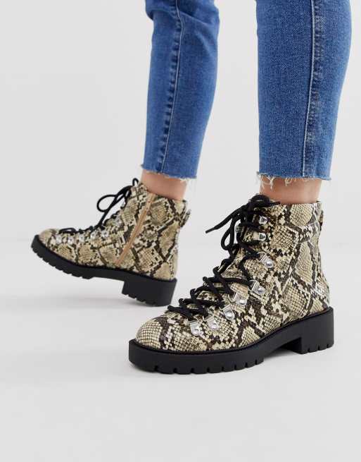 Snake print flat boots sale