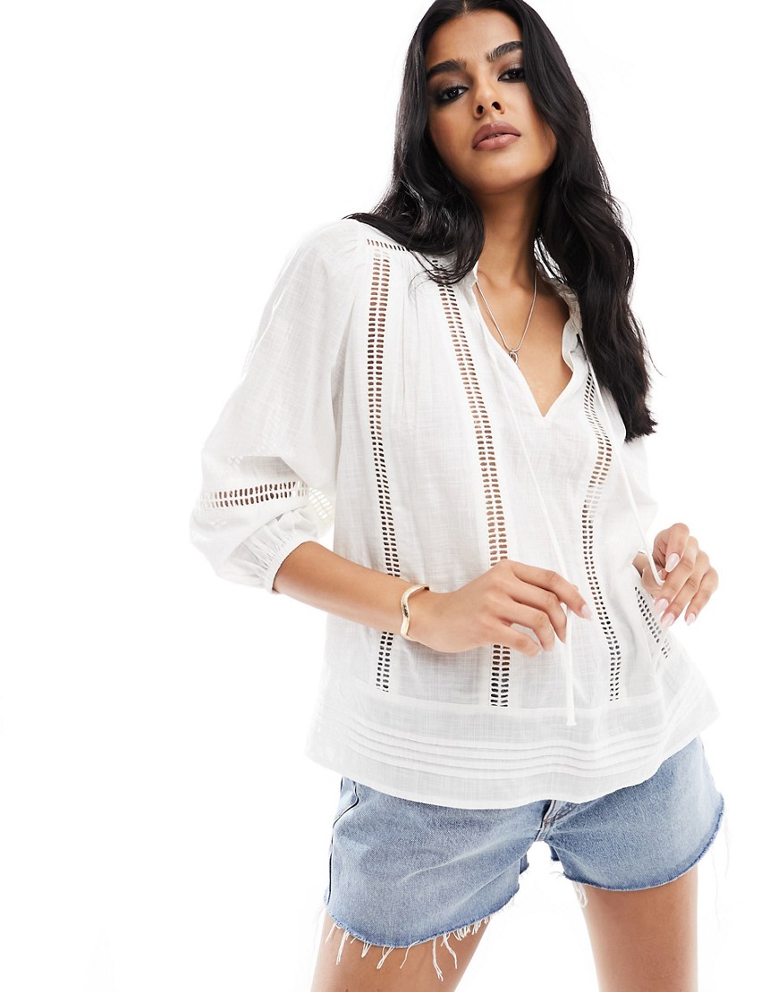 New Look lace detail overhead shirt in white