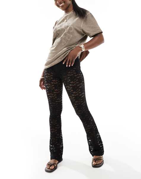New Look lace flared trousers in black