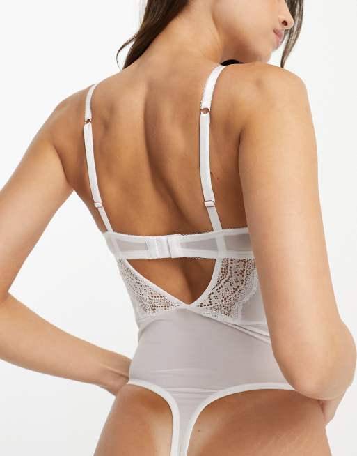 White Lace Panel Lingerie Bodysuit | New Look