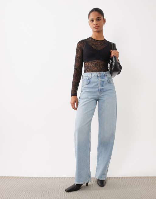 New Look lace long sleeve body in black, 2 of 4