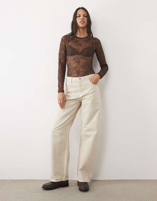 New Look lace long sleeve body in dark brown, 2 of 4