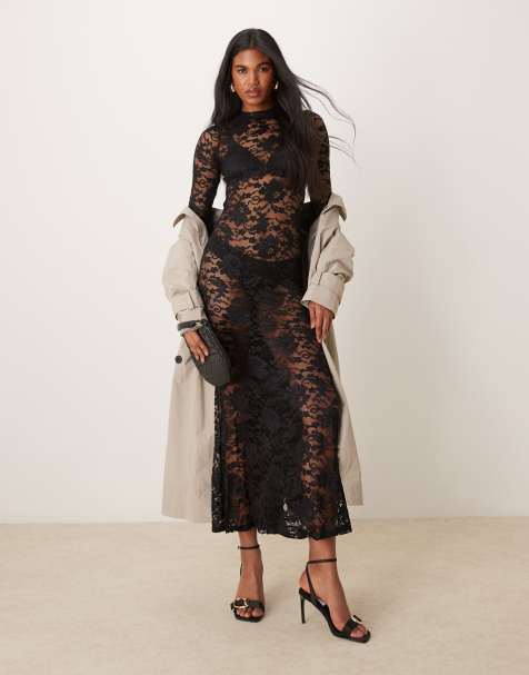 New Look lace long sleeve midi dress in black - view 1
