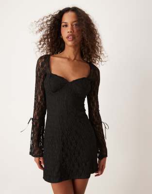 New Look Lace Long Sleeve Mini Skater Dress In Black - Asos Mini Dress New In 1st November 2024