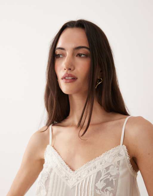 New Look lace longline cami in cream, 3 of 4