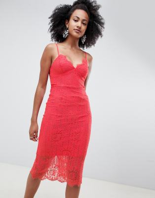 coral lace midi dress