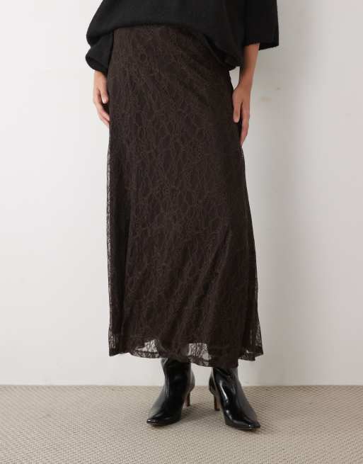 New Look lace midi skirt in dark brown, 2 of 5