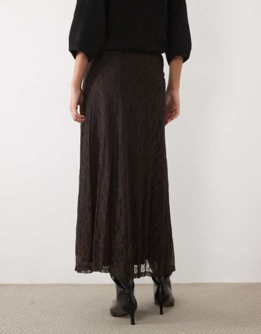 New Look lace midi skirt in dark brown, 5 of 5