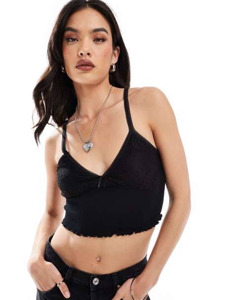 New Look lace overlay cami in black - view 1
