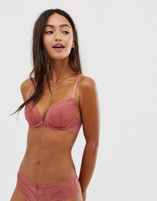 New Look lace underwired bra in pink