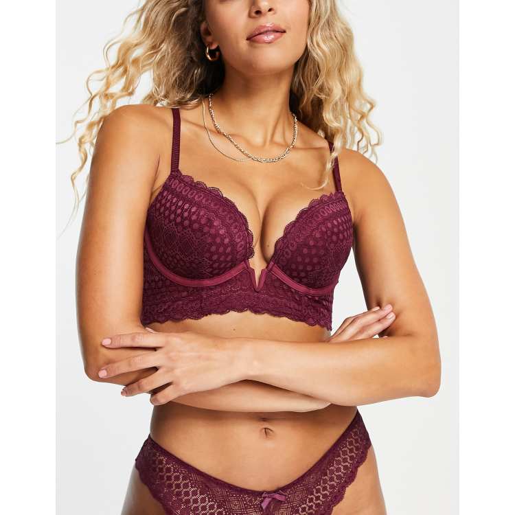 New Look lace push up bra in burgundy