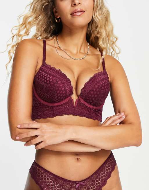 New Look lace push up bra in burgundy