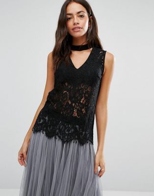New Look Lace Shell Top With Choker