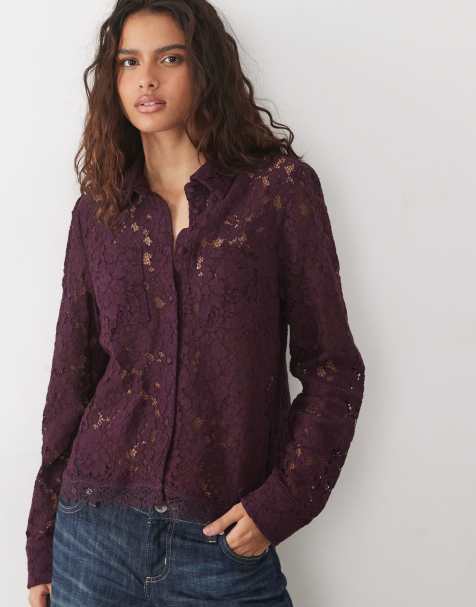 New Look lace shirt in burgundy - view 1