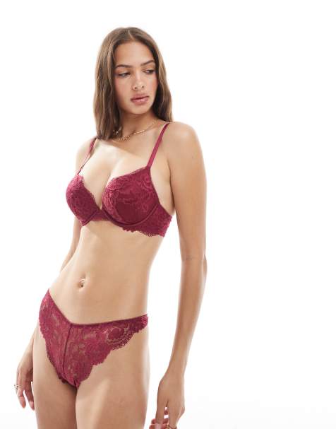 New Look lace thong in burgundy - view 1