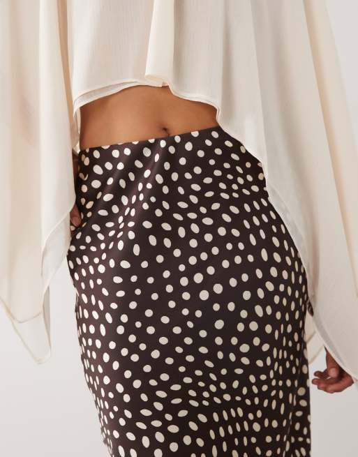 New Look lace trim abstract polka dot midi skirt in dark brown, 5 of 5