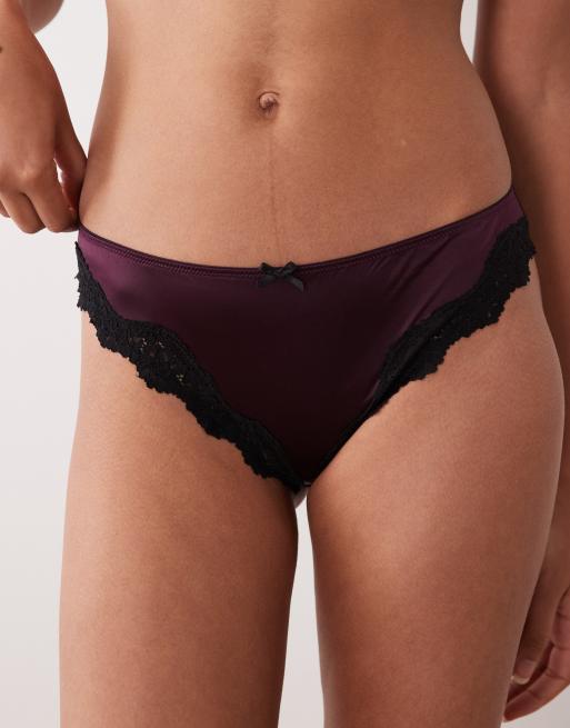 New Look lace trim brazilian brief in burgundy, 2 of 4