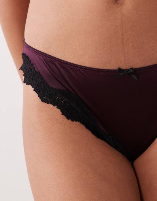 New Look lace trim brazilian brief in burgundy, 4 of 4