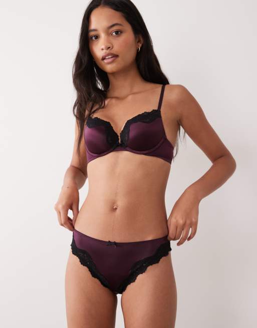New Look lace trim push up bra and briefs in burgundy, 2 of 3