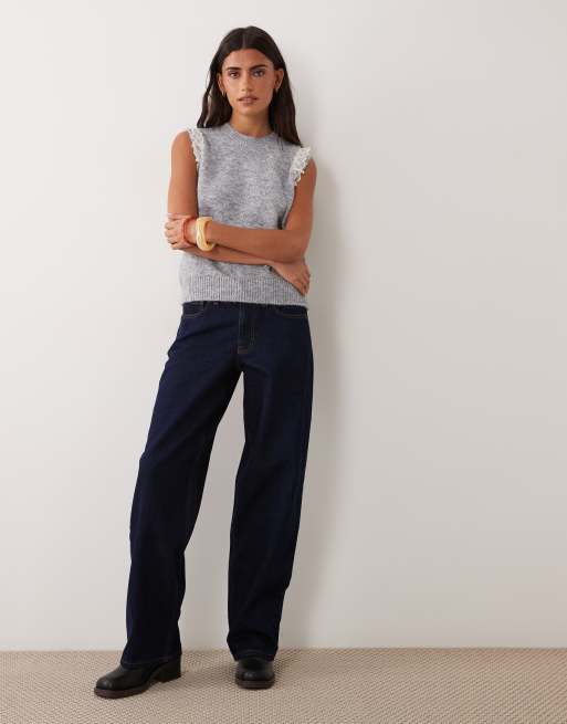 New Look lace trim knitted vest in grey, 2 of 4