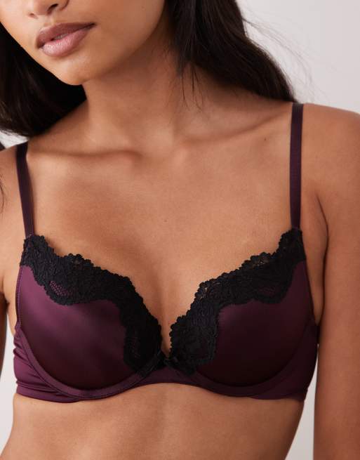 New Look lace trim push up bra in burgundy, 2 of 4