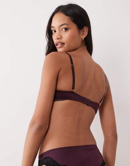 New Look lace trim push up bra in burgundy, 4 of 4