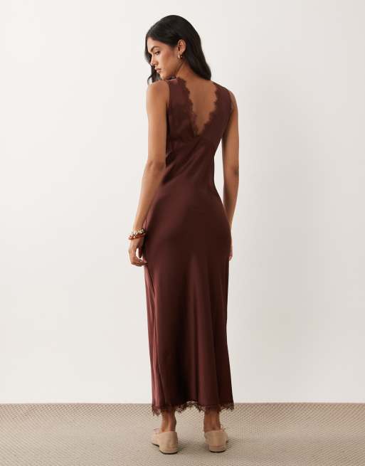 new look dinner dresses Curves Burgundy Crossover Satin Midi Dress