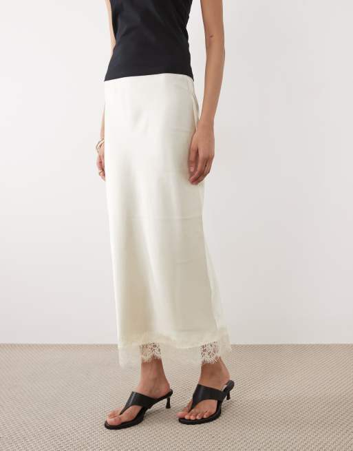 New Look lace trim satin midi skirt in cream, 2 of 5