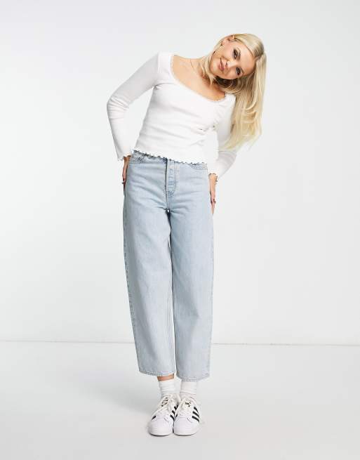 New Look lace trim scoop neck top in white, 3 of 4