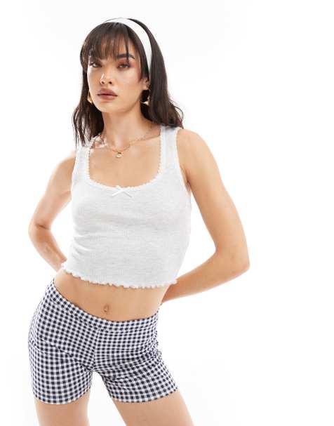 New Look lace trim singlet in grey - view 1